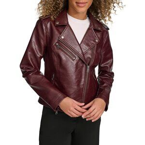 Women's The Classic Faux Leather Moto Jacket Font Full Zipper Fig Gloss Pu